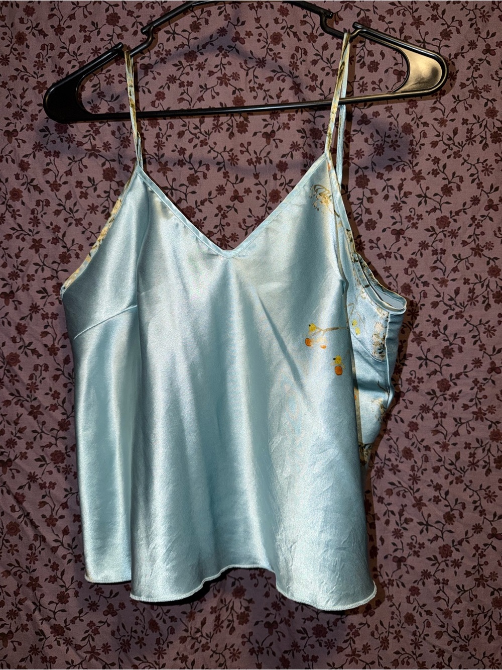 Light Blue Satin Cami Top with Delicate Floral design